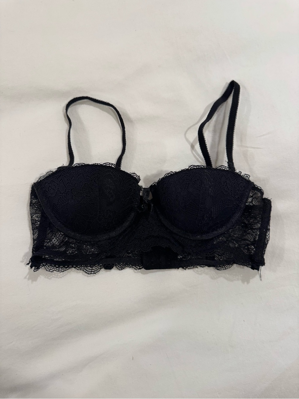 Black Lace Longline Demi Bra with Underwire Support